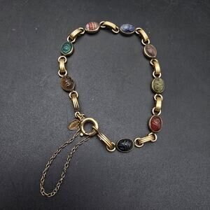 Bal-Ron 12K Gold Filled Gemstone Scarab Bracelet Egyptian Revival